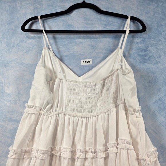 Trixxi Womens White Tiered Ruffle Mini Dress Smocked Back Spaghetti Strap Size M - Picture 6 of 6